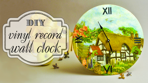  DIY Vinyl Record Wall Clock in Decoupage Technique 